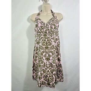 Tommy Bahama‎ Halter Dress Size L Green Pink Y2k Tropical Vacation Resortwear